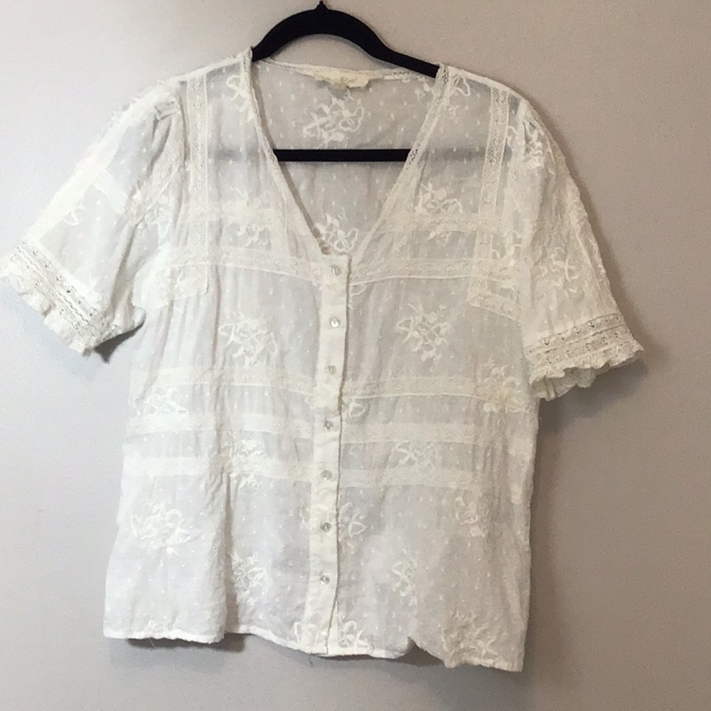 Anthropologie Lace Trimmed Blouse